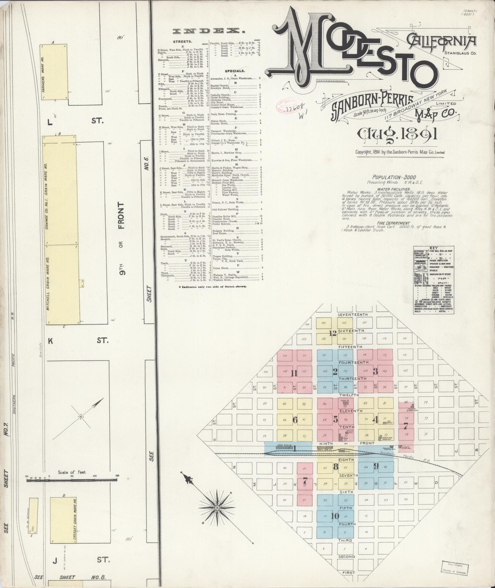 Modesto, California (1891) — Sanborn Fire Insurance Map | Sanborn Fire ...