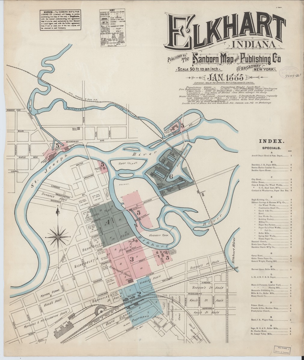 Elkhart, Indiana (1885) — Sanborn Fire Insurance Map | Sanborn Fire ...
