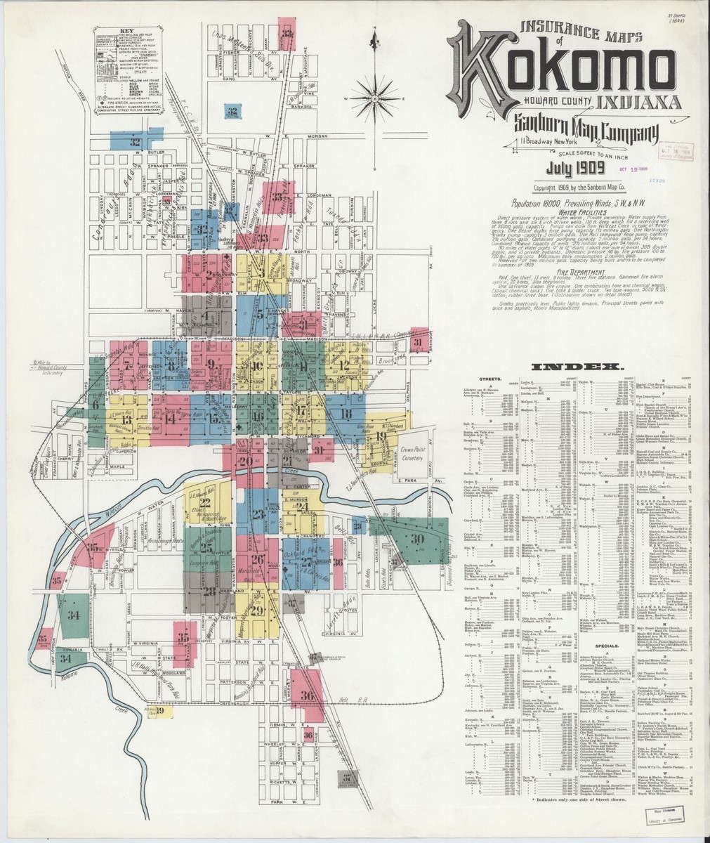 Kokomo Indiana 1909 Sanborn Fire Insurance Map Sanborn Fire Maps Kokomo Indiana 1909 