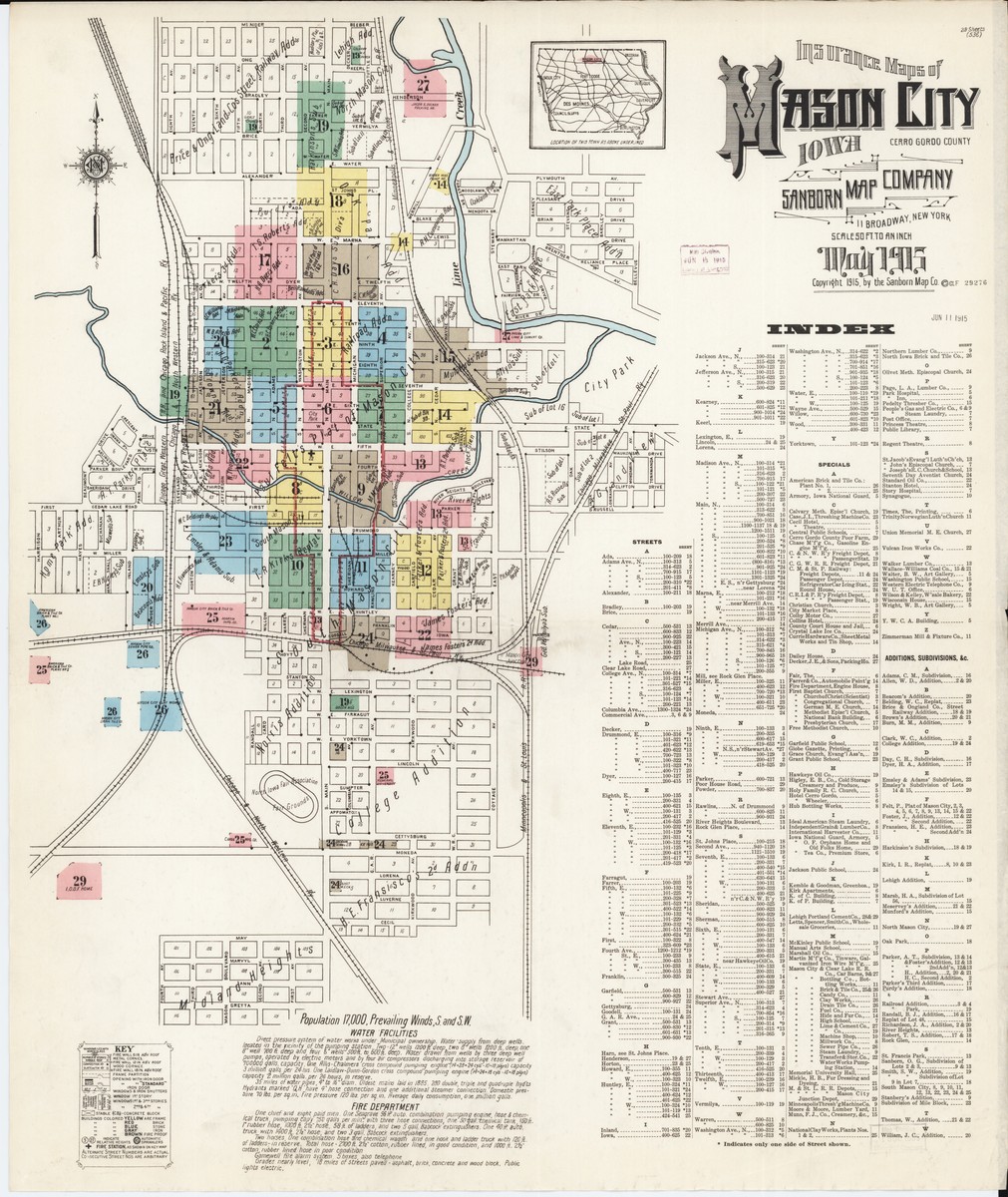 Mason City Iowa 1915 Sanborn Fire Insurance Map Sanborn Fire Mason City Iowa 1915 