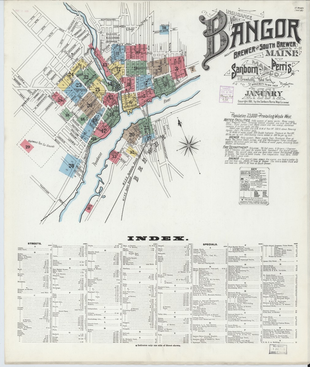 Bangor Zip Code Bangor, Maine (1901) — Sanborn Fire Insurance Map | Sanborn Fire Maps ...