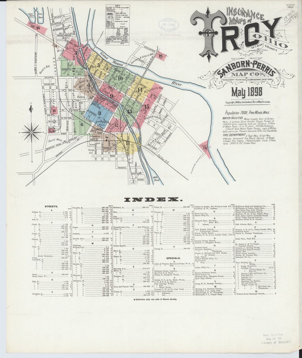 Troy Ohio 1898 Sanborn Fire Insurance Map Sanborn Fire Maps Archive Troy Ohio 1898 