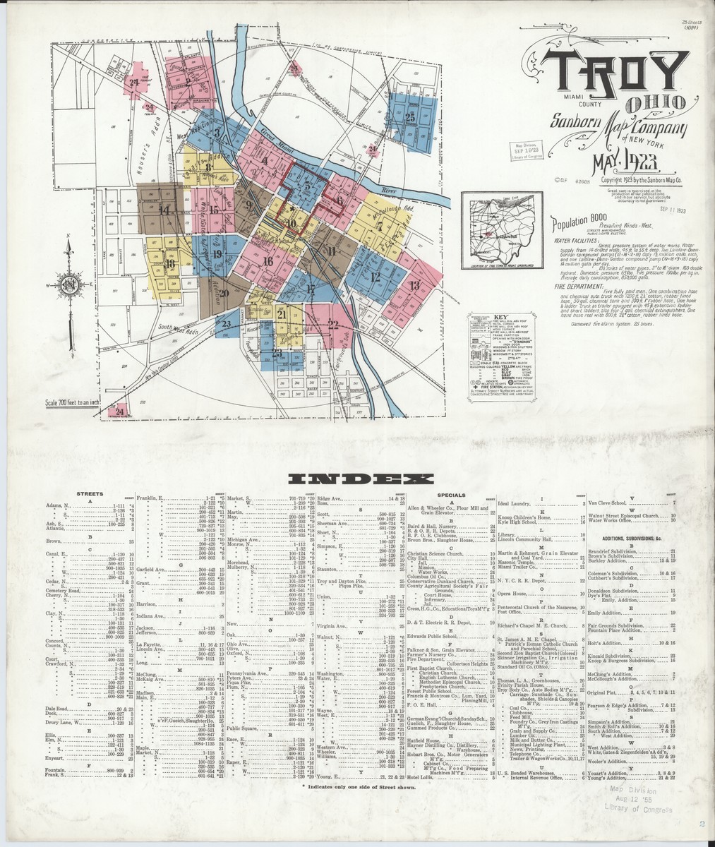 Troy Ohio 1923 Sanborn Fire Insurance Map Sanborn Fire Maps Archive Troy Ohio 1923 