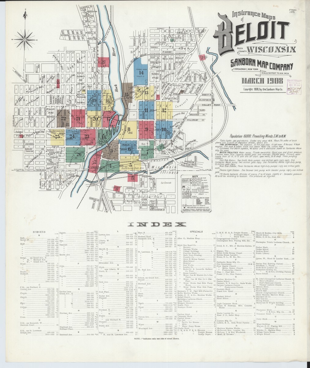 Beloit, Wisconsin (1908) — Sanborn Fire Insurance Map | Sanborn Fire ...